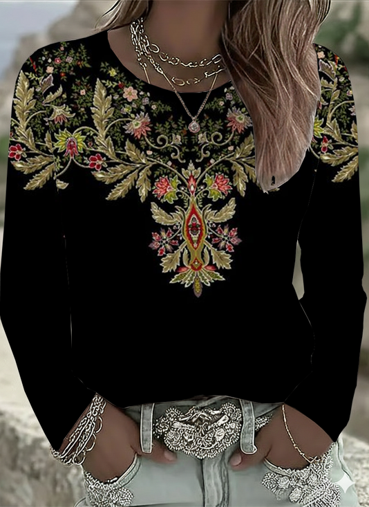 Women Floral Long Sleeve Tee T-shirt Crew Neck Printing Casual Spring/Fall Graphic Tee Top