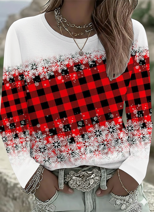Women Plaid Long Sleeve Tee T-shirt Crew Neck Printing Casual Spring/Fall Graphic Tee Top