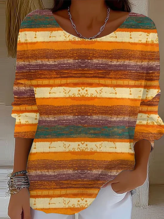 Women Abstract Printing Spring/Fall Casual Long Sleeve Crew Neck Sweater