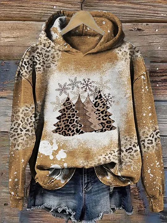Women Leopard Spring/Fall Printing Long Sleeve Casual Daily Hoodie