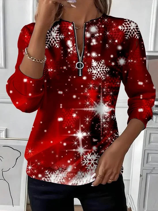 Women Christmas Crew Neck Printing Casual Spring/Fall Long Sleeve Sweatshirt