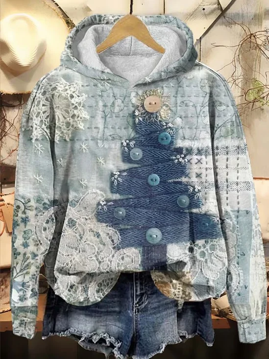 Women Christmas Spring/Fall Printing Long Sleeve Casual Daily Hoodie