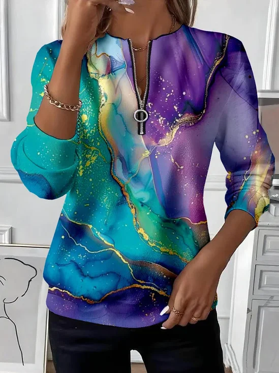 Women Abstract Crew Neck Printing Casual Spring/Fall Long Sleeve Sweatshirt