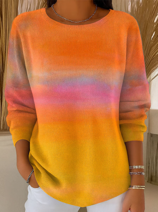 Women Abstract Printing Spring/Fall Casual Long Sleeve Crew Neck Sweater