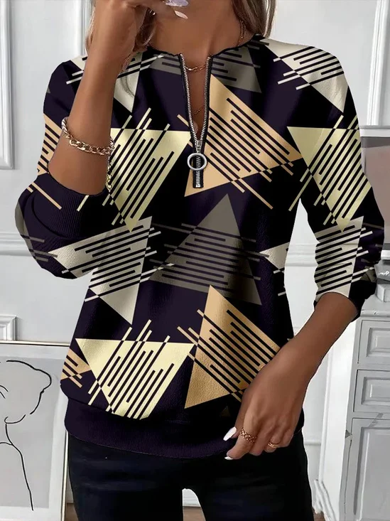 Women Abstract Crew Neck Printing Casual Spring/Fall Long Sleeve Sweatshirt