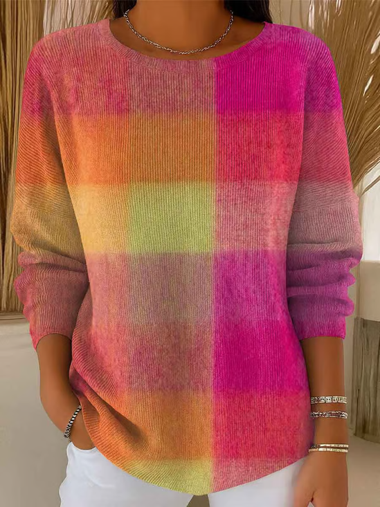 Women Abstract Printing Spring/Fall Casual Long Sleeve Crew Neck Sweater