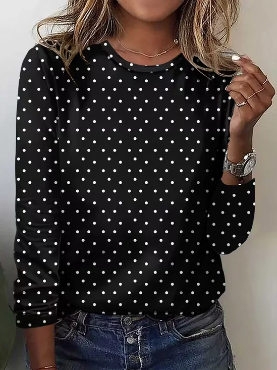 Women Polka Dots Long Sleeve Tee T-shirt Crew Neck Printing Casual Spring/Fall Graphic Tee Top