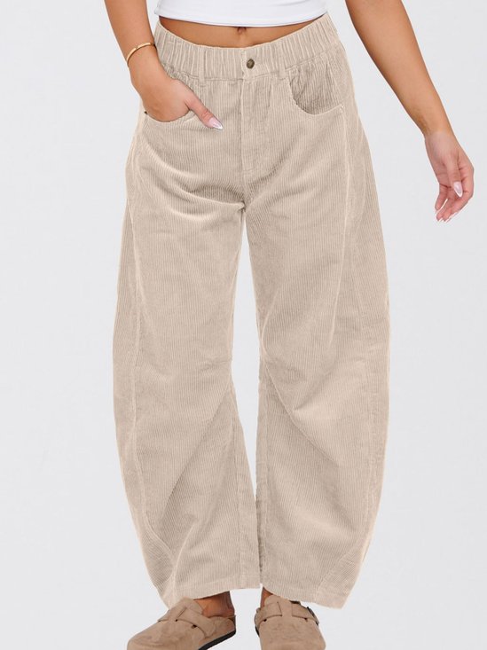 Women Plain Long Elastic Waist Pants Casual Spring/Fall Trousers
