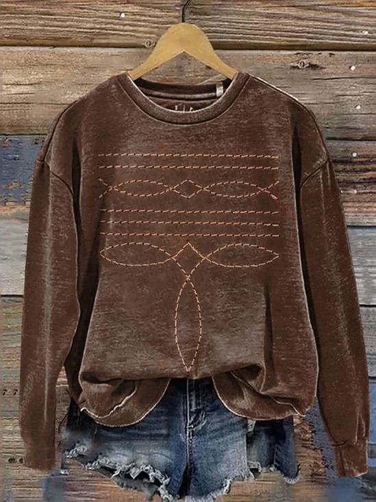 Women Abstract Crew Neck Printing Casual Spring/Fall Long Sleeve Sweatshirt