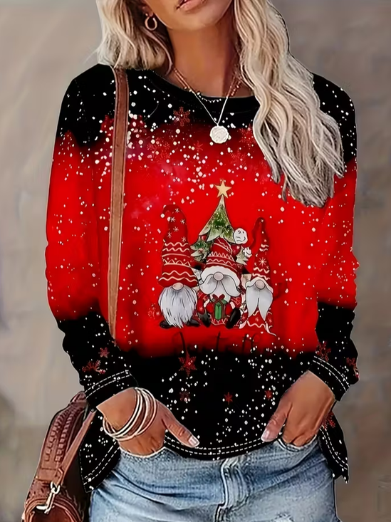 Women Christmas Long Sleeve Tee T-shirt Crew Neck Printing Casual Spring/Fall Graphic Tee Top