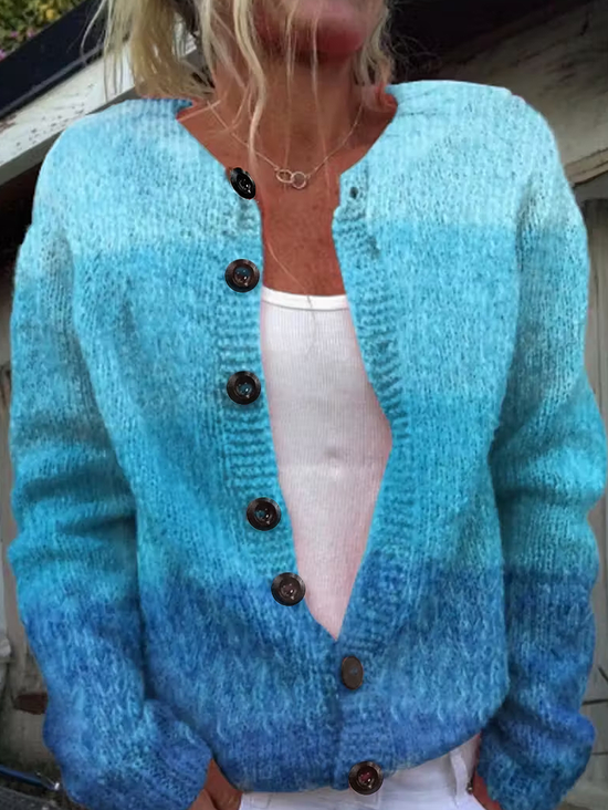 Women Ombre Printing Long Sleeve Crew Neck Vintage Spring/Fall Cardigan Outerwear