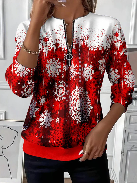 Women Christmas Crew Neck Printing Casual Spring/Fall Long Sleeve Sweatshirt