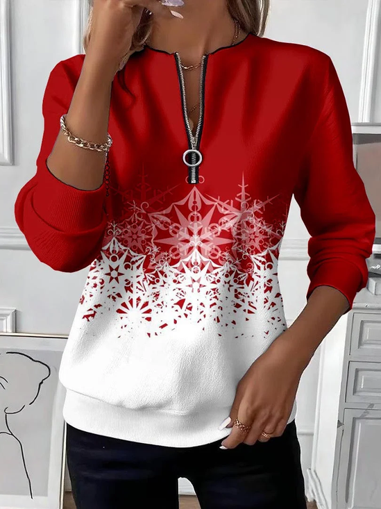 Women Christmas Crew Neck Printing Casual Spring/Fall Long Sleeve Sweatshirt