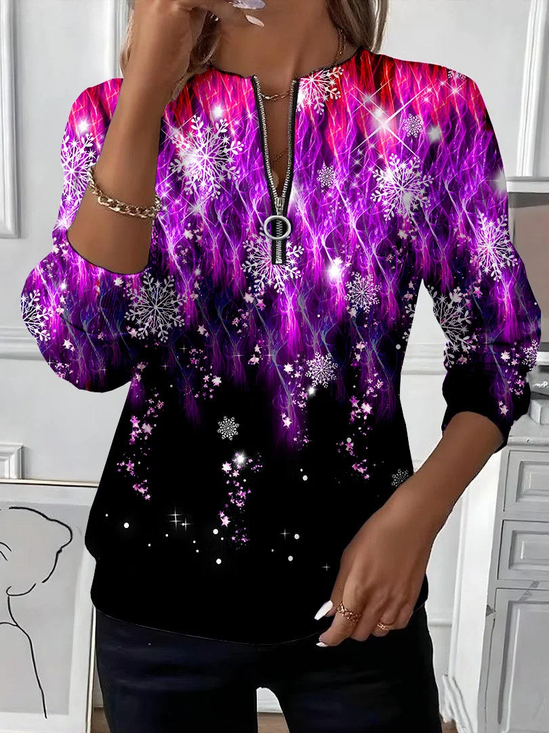 Women Christmas Crew Neck Printing Casual Spring/Fall Long Sleeve Sweatshirt