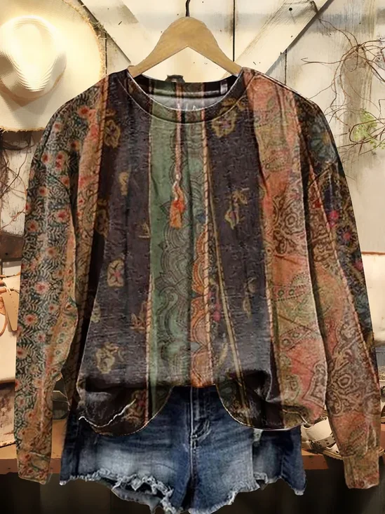 Women Abstract Crew Neck Printing Casual Spring/Fall Long Sleeve Sweatshirt