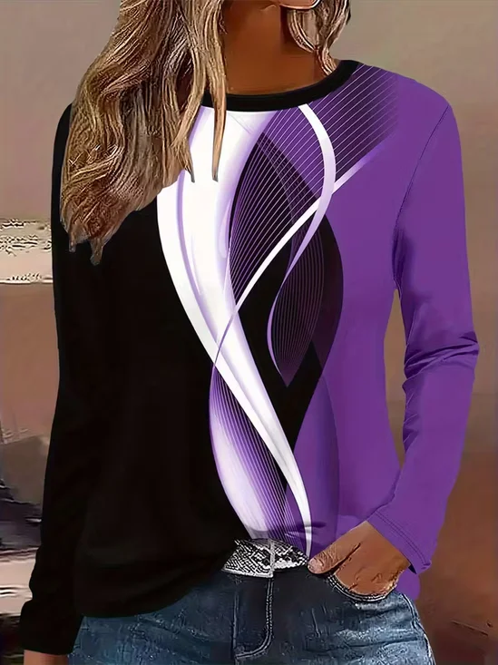 Women Abstract Long Sleeve Tee T-shirt Crew Neck Printing Casual Spring/Fall Graphic Tee Top