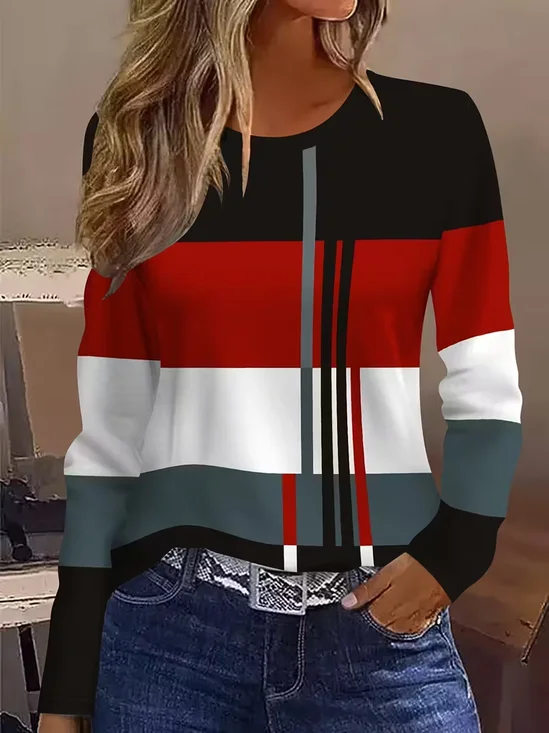Women Abstract Long Sleeve Tee T-shirt Crew Neck Printing Casual Spring/Fall Graphic Tee Top