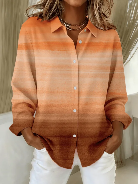 Women Abstract Long Sleeve Shirt Spring/Fall Buckle Shirt Collar Regular Sleeve Daily Casual Top