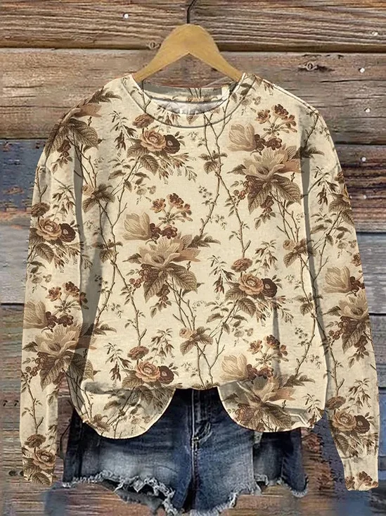 Women Floral Crew Neck Printing Casual Spring/Fall Long Sleeve Sweatshirt