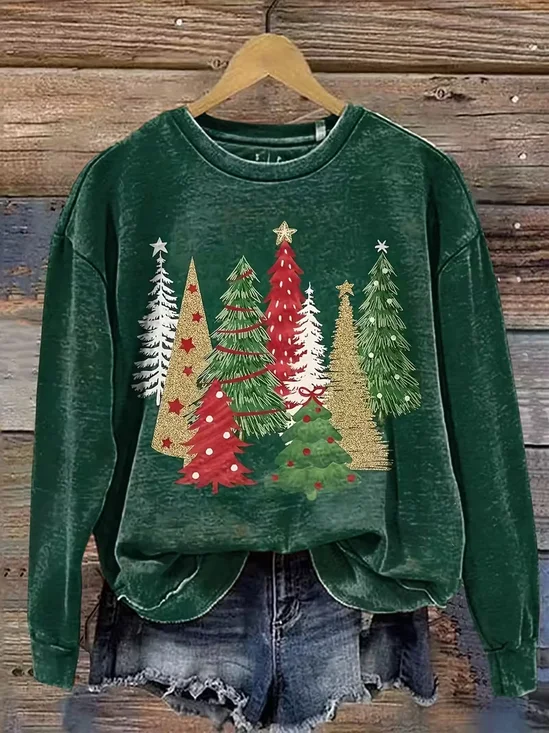 Women Christmas Crew Neck Printing Casual Spring/Fall Long Sleeve Sweatshirt