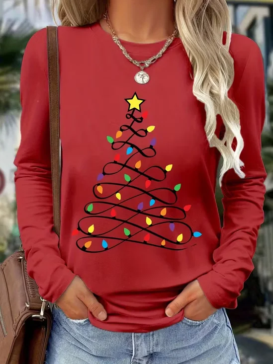Women Christmas Long Sleeve Tee T-shirt Crew Neck Printing Casual Spring/Fall Graphic Tee Top