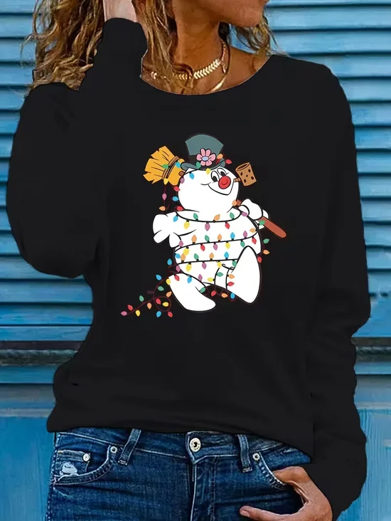 Women Christmas Snowman Long Sleeve Tee T-shirt Crew Neck Printing Casual Spring/Fall Graphic Tee Top