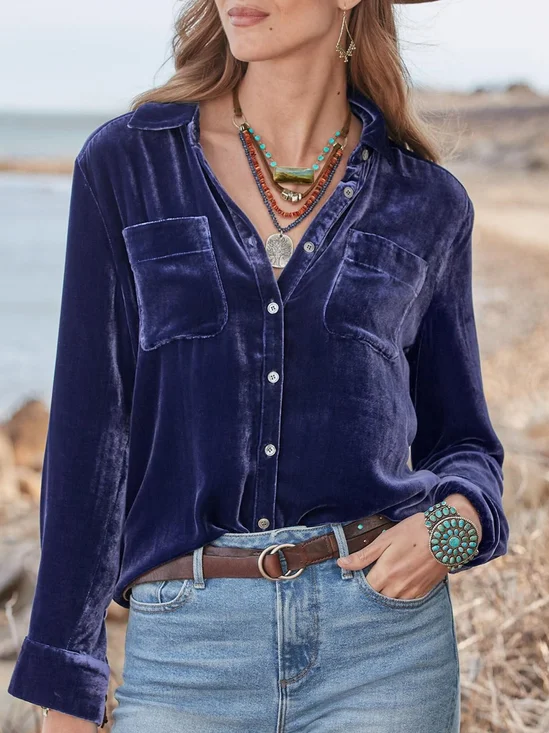Women Plain Half Sleeve Shirt Summer Split Joint Shawl Collar Daily Vintage Top