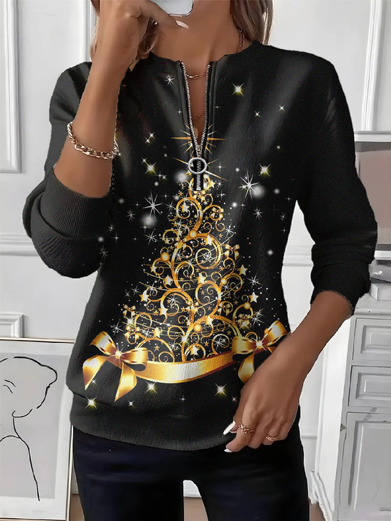 Women Christmas Crew Neck Printing Casual Spring/Fall Long Sleeve Sweatshirt