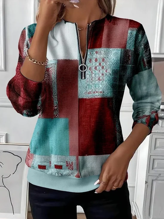 Women Abstract Crew Neck Printing Casual Spring/Fall Long Sleeve Sweatshirt