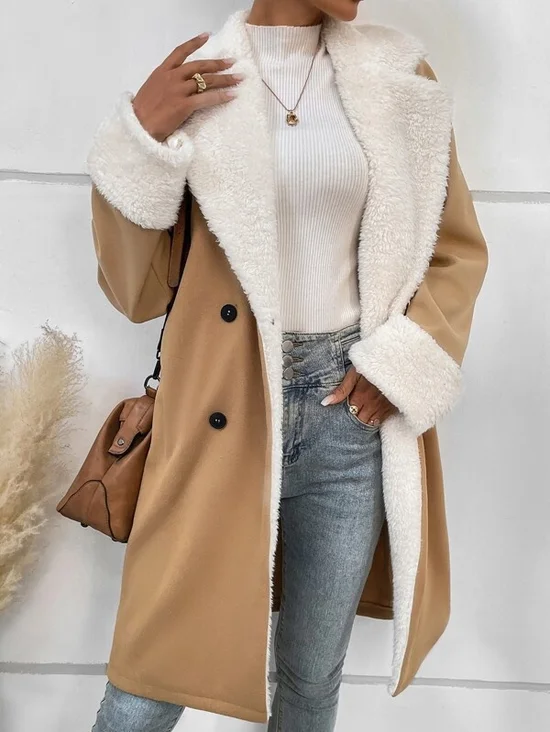 Women's Plain Winter Outerwear Casual Split Joint Mid-long Lapel Collar Overcoat