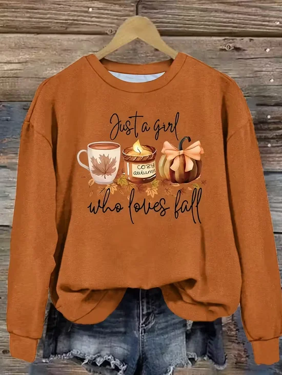 Women Maple Leaf Crew Neck Printing Casual Spring/Fall Long Sleeve Sweatshirt