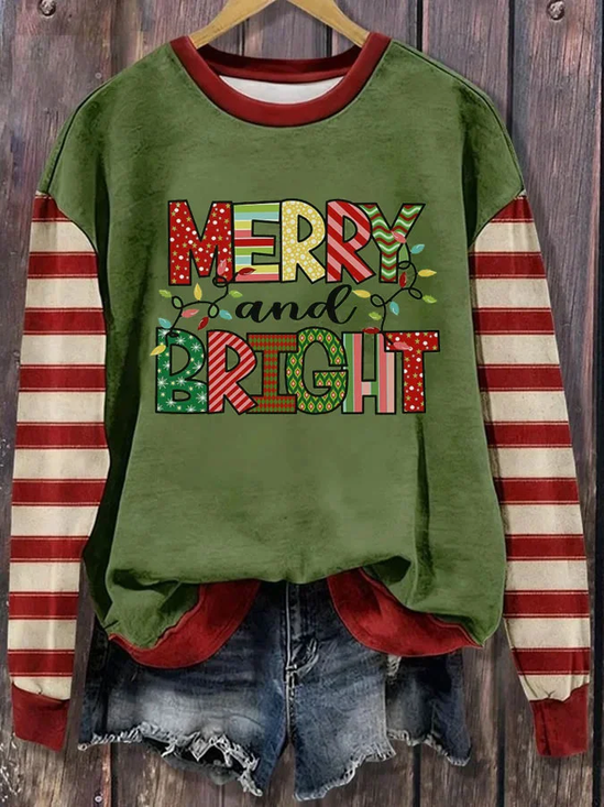 Women Striped Crew Neck Printing Casual Spring/Fall Long Sleeve Sweatshirt