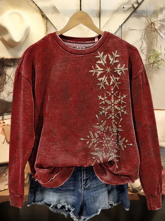 Women Christmas Crew Neck Printing Casual Spring/Fall Long Sleeve Sweatshirt