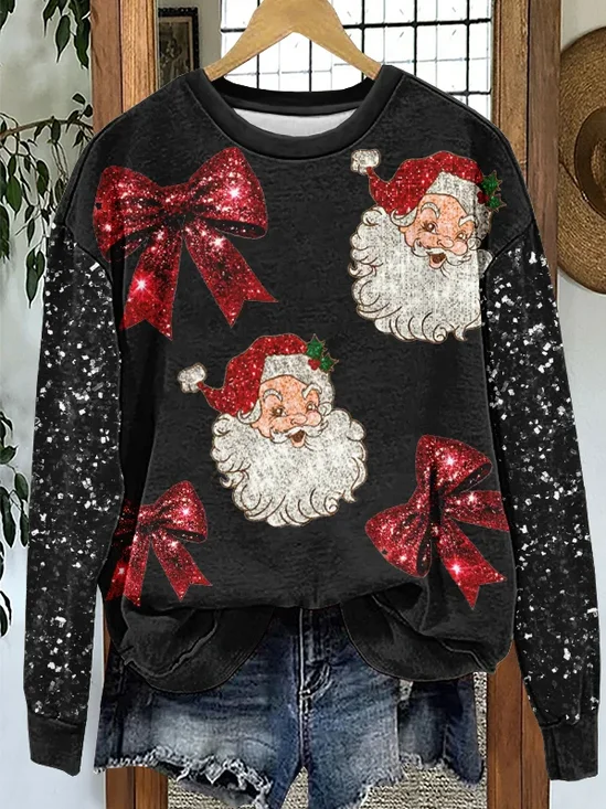 Women Santa Claus Crew Neck Printing Casual Spring/Fall Long Sleeve Sweatshirt