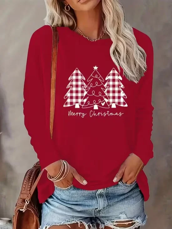 Women Christmas Long Sleeve Tee T-shirt Crew Neck Printing Casual Spring/Fall Graphic Tee Top