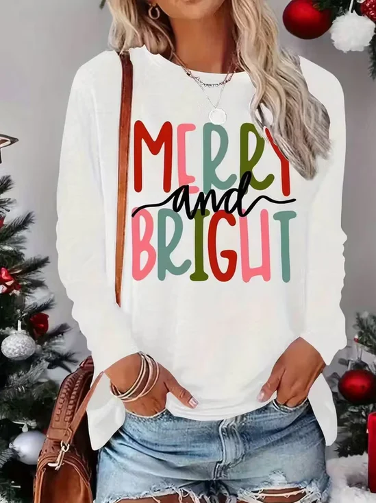 Women Text Letters Long Sleeve Tee T-shirt Crew Neck Printing Casual Spring/Fall Graphic Tee Top