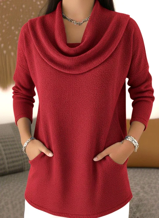 Women Fleece Plain Long Sleeve Tee T-shirt Mock Neck Casual Spring/Fall Top