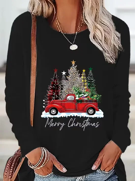 Women Christmas Long Sleeve Tee T-shirt Crew Neck Printing Casual Spring/Fall Graphic Tee Top
