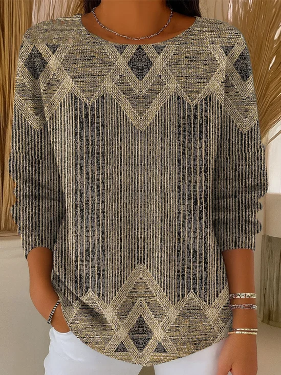 Women Abstract Printing Spring/Fall Casual Long Sleeve Crew Neck Sweater