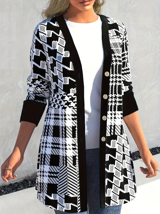 Women Geometric Spring/Fall Cover-up Casual Printing Lightweight Cardigan