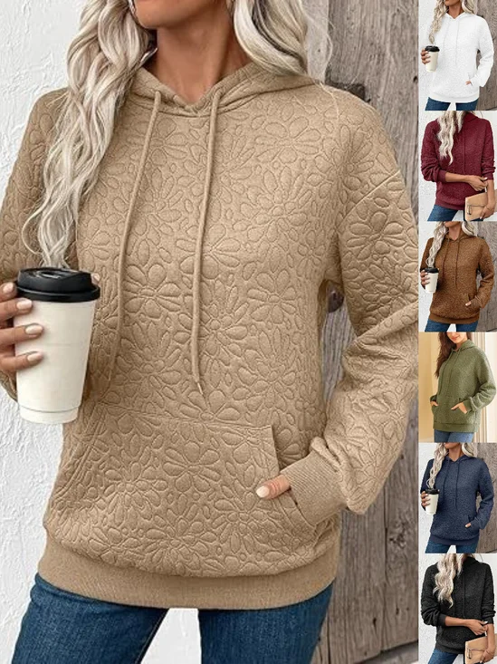 Women Floral Hoodie Jacquard Casual Spring/Fall Long Sleeve Sweatshirt