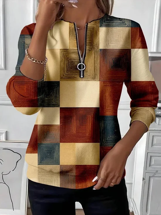Women Abstract Crew Neck Printing Casual Spring/Fall Long Sleeve Sweatshirt