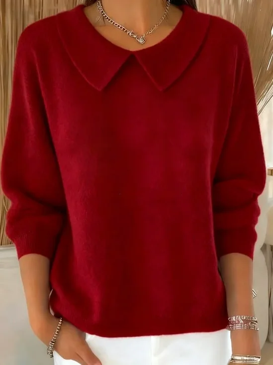 Women Plain Printing Spring/Fall Casual Long Sleeve Shawl Collar Sweater
