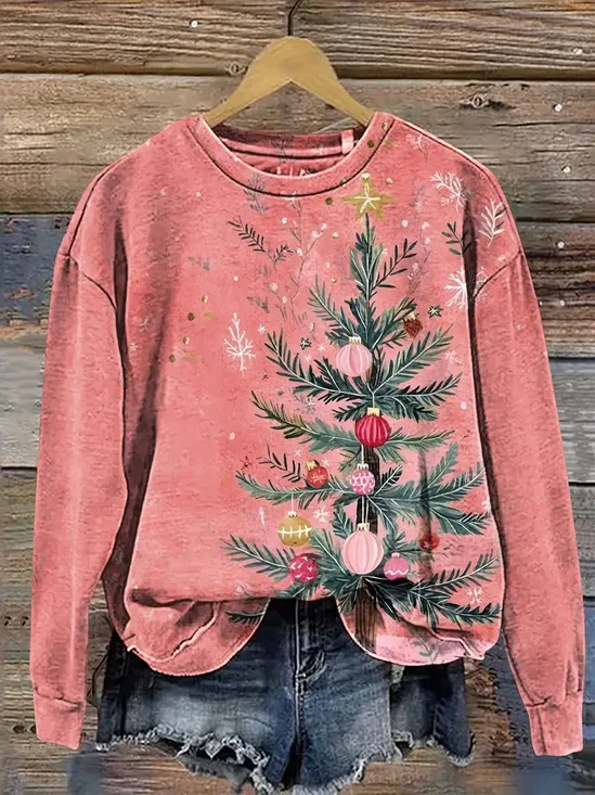 Women Christmas Crew Neck Printing Casual Spring/Fall Long Sleeve Sweatshirt