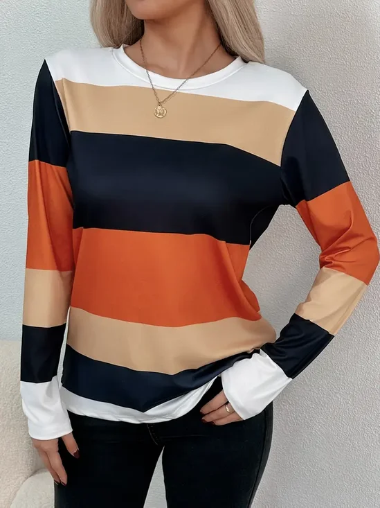 Women Striped Long Sleeve Tee T-shirt Crew Neck Printing Casual Spring/Fall Graphic Tee Top
