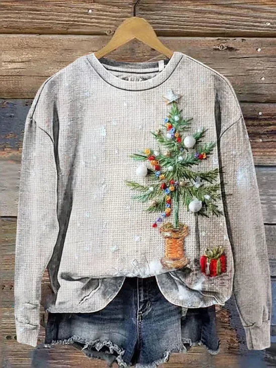 Women Christmas Crew Neck Printing Casual Spring/Fall Long Sleeve Sweatshirt