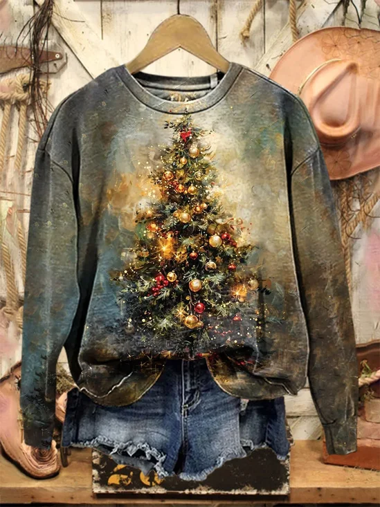 Women Christmas Crew Neck Printing Casual Spring/Fall Long Sleeve Sweatshirt