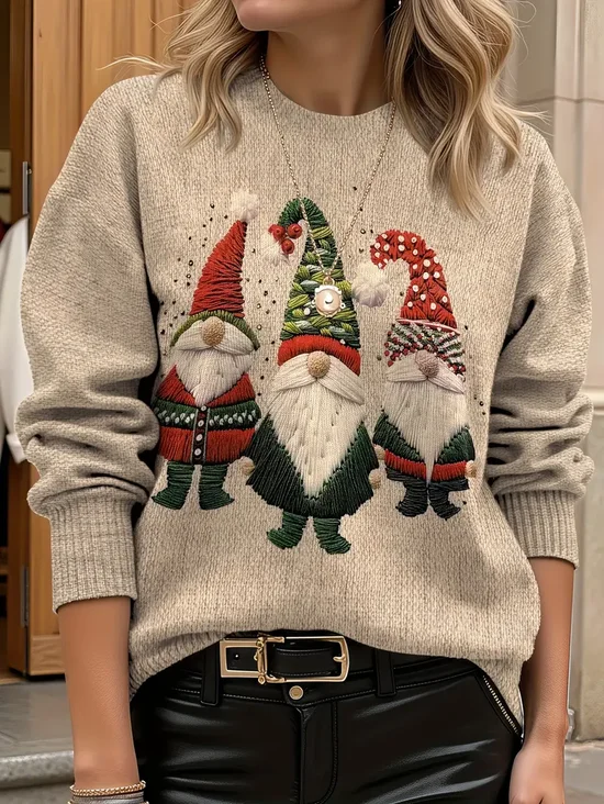 Women Christmas Printing Spring/Fall Casual Long Sleeve Crew Neck Sweater