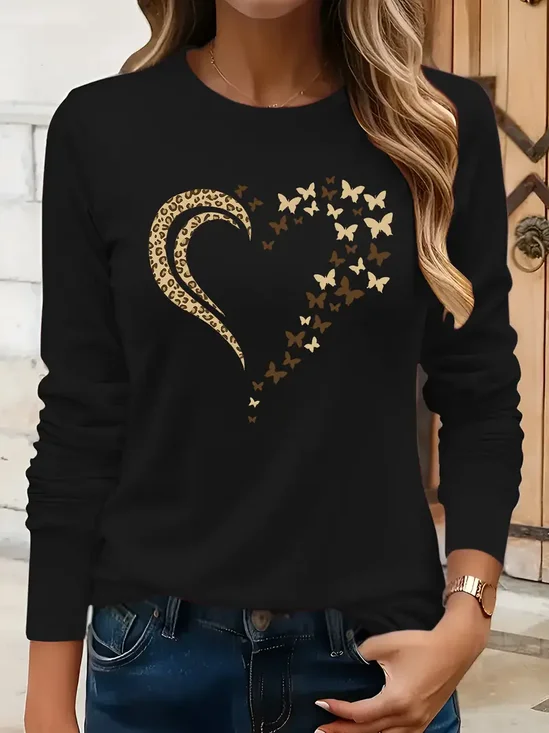 Women Leopard Long Sleeve Tee T-shirt Crew Neck Printing Casual Spring/Fall Graphic Tee Top