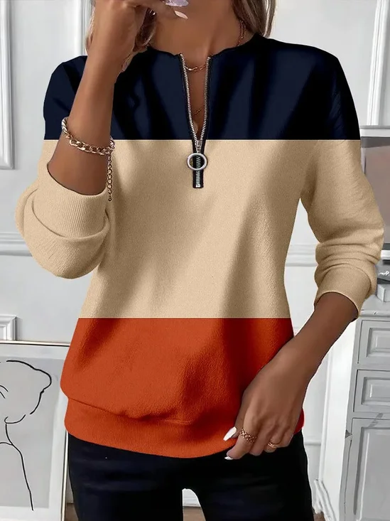 Women Multicolor Block Crew Neck Printing Casual Spring/Fall Long Sleeve Sweatshirt